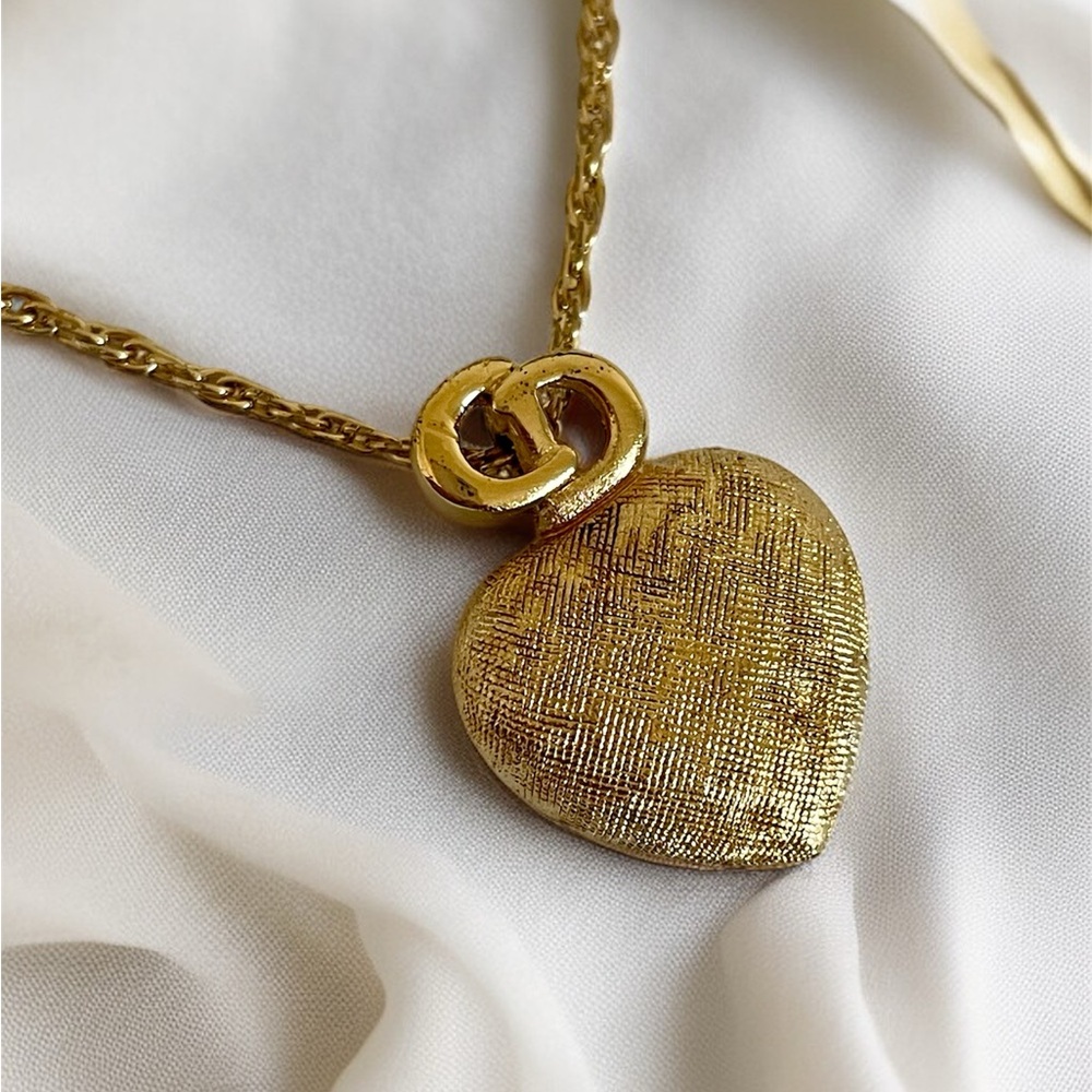 Dior Gold Textured Heart Necklace